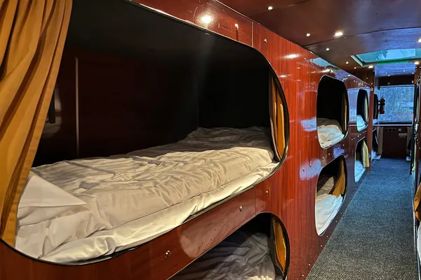 Rows of bunks aboard the Nightliner